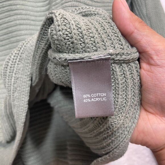 Marled Reunited Clothing Women's Size L Chunky Knit Green Sweater Collared VNeck - Picture 6 of 9